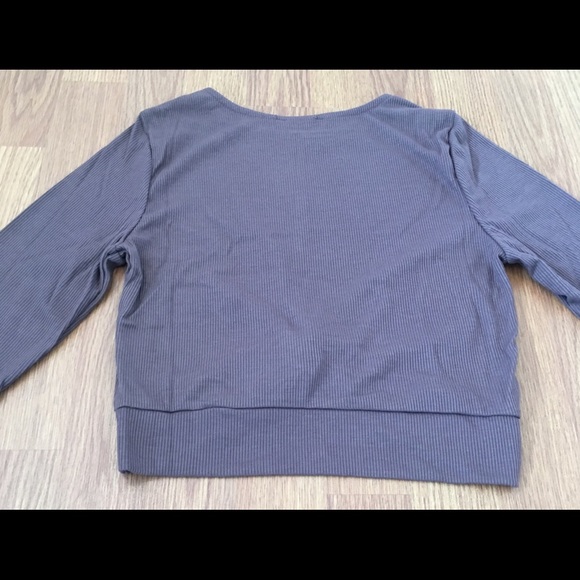 Crop Top Twist Front Long Sleeve Ribbed Plum - Picture 10 of 10